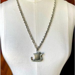 Antique Viking Boat Pendant Necklace